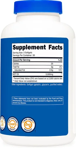 Miniatura 5 de Nutricost MCT Oil Softgels 1000mg, 150 SFG (3,000mg por porción) - Excelente para Keto, Cetosis y Dietas Cetogénicas