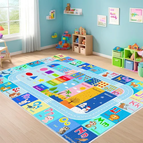 BATATADOCE Alfombra de alfabeto para salón de clases - Alfombras ABC para sala de juegos de niños, alfombra educativa para aprender el alfabeto,