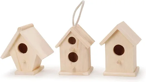 Miniatura 7 de Darice Casa de pájaros natural sin terminar – Madera clara, agujero de estrella – para proyectos de vacaciones y decoración del hogar – Decora