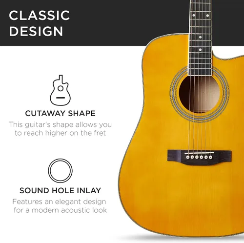 Miniatura 7 de Best Choice Products Guitarra Acústica para Principiantes de 41 Pulgadas, Tamaño Completo, Toda de Madera con Cutaway, Juego de Inicio con Funda
