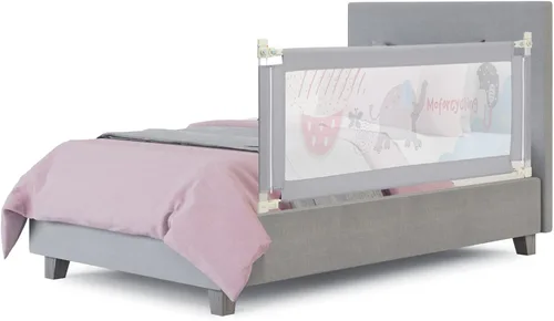 Miniatura 14 de BABY JOY Riel de cama para niños pequeños, 77 pulgadas, extra largo, altura ajustable y plegable, protector de riel de cama de bebé con malla Gris