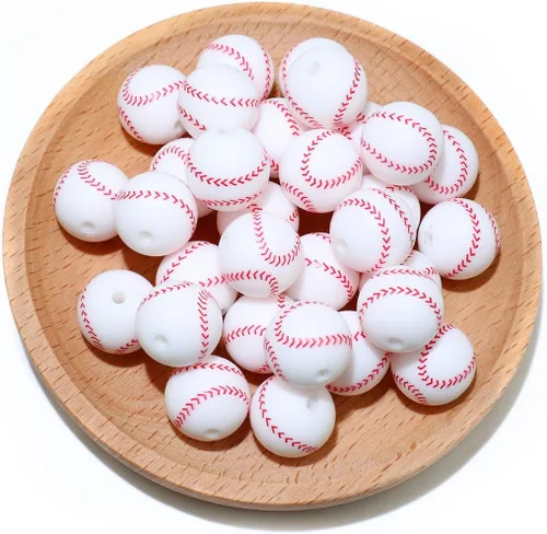 Miniatura 13 de 36 cuentas de silicona para fabricación de llaveros de 0.47 pulgadas y 0.59 pulgadas a granel de béisbol, baloncesto, fútbol, deporte, focal