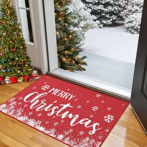 Miniatura 8 de CAROMIO Tapete Navideño para Puerta de Vacaciones Navideñas de Cuadros Buffalo, Tapete de Puerta de Invierno Navideño con Copos de Nieve a Cuadros