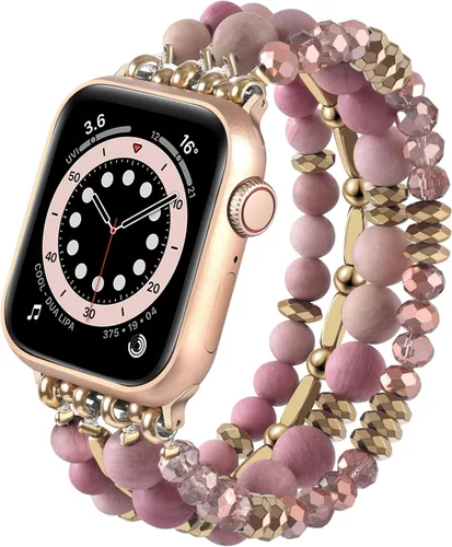 Miniatura 18 de VISOOM - Pulsera de cuentas boho compatible con Apple Watch Band de 40mm/38mm/41mm Series 9 8 7 SE; pulsera de moda de cuentas de cristal hecha a
