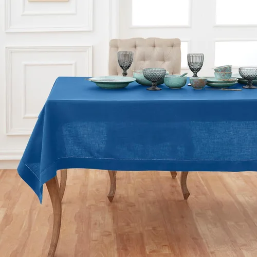 Miniatura 20 de Solino Home Mantel de lino azul polvoriento, 60 x 120 pulgadas, mantel de lino 100% puro con vainica para mesas rectangulares, dobladillo clásico