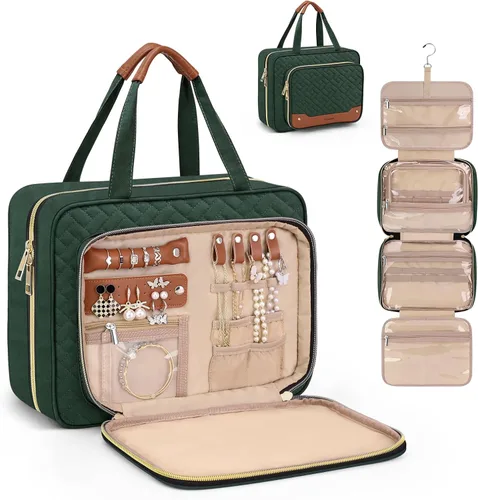 Miniatura 11 de Bolsa de aseo Wedama para mujer, bolsa de viaje grande para cosméticos, bolsa de aseo colgante para baño, bolsa de maquillaje impermeable de PVC Rosa