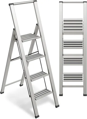 Miniatura 13 de Escalera plegable de 1 escalón, decorativa, de aluminio moderno y hermoso, ligero, perfil ultra delgado, peldaños antideslizantes, resistente