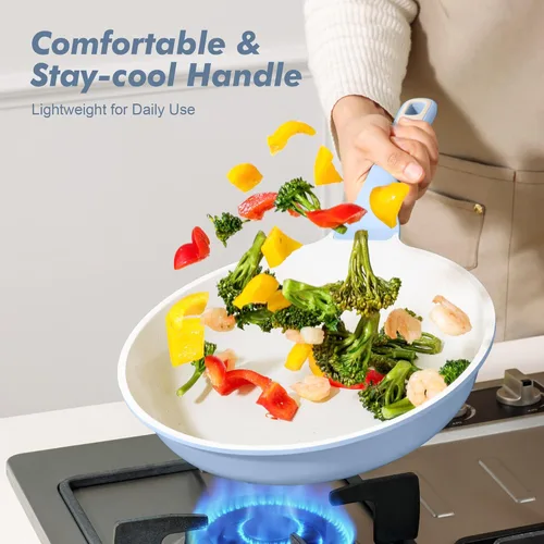 Miniatura 8 de SENSARTE Sartén antiadherente de cerámica con tapa de 8 pulgadas, sartén para tortilla, sin PFAS/PTFE añadidos intencionalmente, sartén de chef