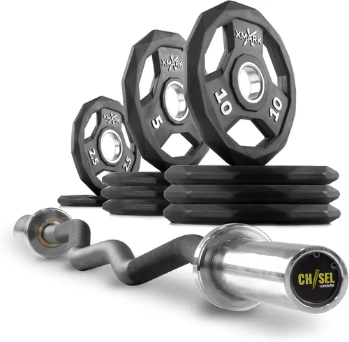 Miniatura 5 de XMark Olympic Bar - Barra rizadora con pesas, par de pesas olímpicas o juego de discos olímpicos de diamante negro, calidad premium, revestimiento