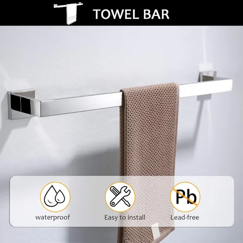 Miniatura 3 de Juego de accesorios de baño de cromo pulido para toallero, incluye toallero, soporte para toallas, soporte para papel higiénico, gancho para cromado