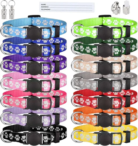 14 collares para cachorros, collares de identificación que brillan en la oscuridad, collares de nailon suave con 2 etiquetas de identificación (S)