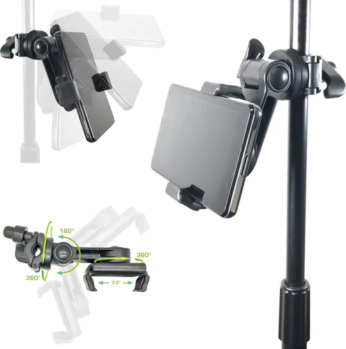 Miniatura 2 de AccessoryBasics, Music Boom, soporte para micrófono y celulares con base giratoria de 360º ajustable para Smartphone Apple iPhone X 8 7 Plus 6s