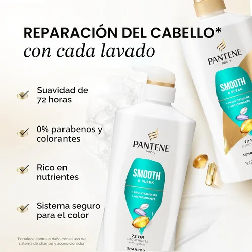 Miniatura 2 de Pantene Juego de champú y acondicionador, suave y liso, control del encrespamiento con antioxidantes, nutritivo para todo tipo de cabello, rizado