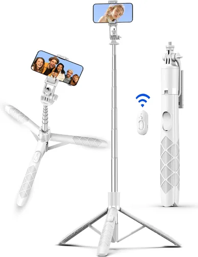 Miniatura 12 de Trípode de aluminio de 71" para teléfono, trípodes de viaje para iPhone con control remoto, trípode de selfie para celular extensible compatible