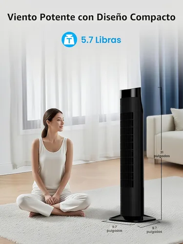 Miniatura 7 de Uthfy Ventilador de torre con control remoto, ventilador portátil oscilante de 120°, 3 velocidades y 3 modos, temporizador de 7.5 horas