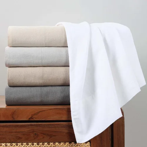 Miniatura 6 de Superior Juego de sábanas de mezcla de lino y algodón, sábanas para decoración del hogar, ropa de cama sólida moderna que incluye 1 sábana bajera