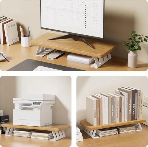 Miniatura 5 de Soporte para monitor, soporte de madera de 24 pulgadas, capacidad de carga de 220 libras, elevador de monitor de escritorio para Roble