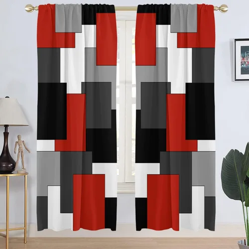 Miniatura 28 de AAtter Cortina de Ventana Verde Azulado y Negro Turquesa Aguamarina Gris Blanco Abstracto Moderno Oscuro Masculino Sala de Estar Dormitorio Cortinas