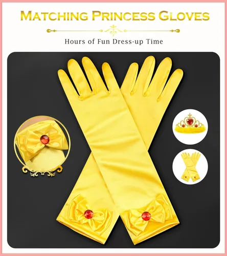 Miniatura 5 de Accesorios de disfraz de princesa, guantes de princesa, BIBUTY 7 piezas para niñas pequeñas con corona de princesa, varita, guantes, collar, aretes