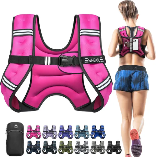 Miniatura 10 de BAGAIL Chaleco con peso de 5, 8, 10, 12, 15, 20, 25, 30 lbs, para caminar y perder peso, reflectante, con bolsa para teléfono, para mujeres y Negro