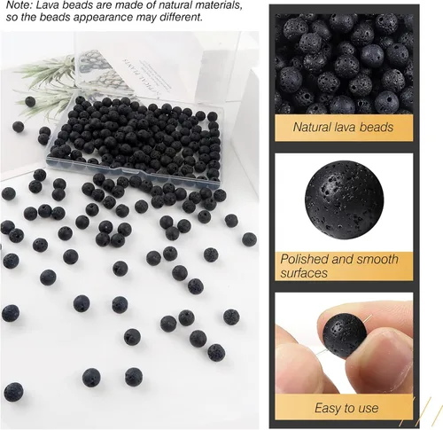 Miniatura 6 de TOAOB - 580 cuentas de lava natural volcánica negra de 0.157 in, 0.236 in, 0.315 in, 0.394 in, cuentas de piedras preciosas sueltas para decoración