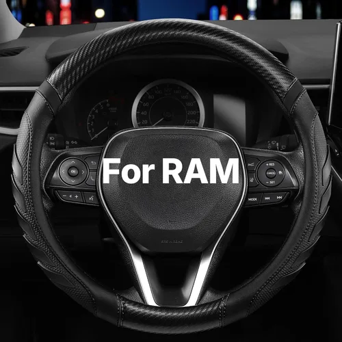 Miniatura 9 de West Llama Funda personalizada para volante de automóvil con textura 3D para Dodge RAM 1500 2500 3500, 15.5-16 pulgadas (negro + rojo, tamaño grande)
