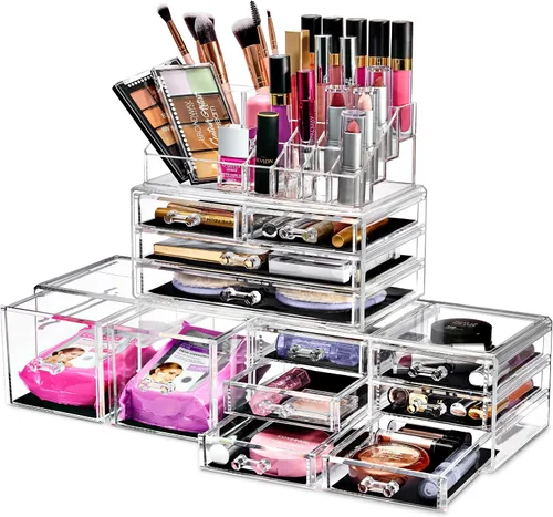 Miniatura 10 de Sorbus Organizador Grande de Maquillaje - Organizador Transparente y Apilable de Joyería y Maquillaje para Tocador, Almacenamiento de Baño, Cajonera