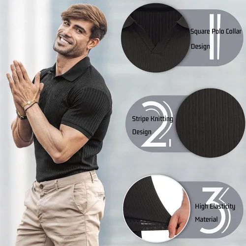 Miniatura 2 de Camisetas de manga corta con cuello en V para hombre, camisetas de golf de ajuste seco, ropa casual y elegante