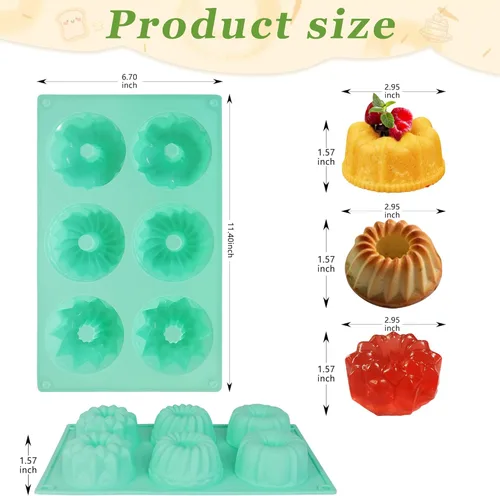 Miniatura 2 de Zorazio Molde de silicona para tartas de tubo estriado, 3 piezas, mezcla antiadherente, mini molde para hornear para cupcakes, pan de maíz, brownie