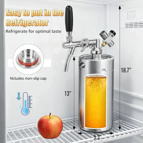 Miniatura 6 de Mini cultivador de barril de 128 onzas con grifo ajustable, sistema de grifo de cerveza de acero inoxidable a presión, sistema dispensador
