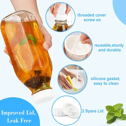 Miniatura 3 de Paquete de 4 botellas de leche de vidrio de 1 litro con escala, tapa de rosca 100% hermética y resistente, tarros de 32 onzas con 2 boquillas