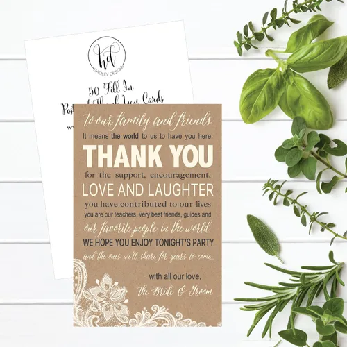 Miniatura 5 de Hadley Designs 50 tarjetas de agradecimiento de papel kraft para bodas, recuerdos para familiares e invitados