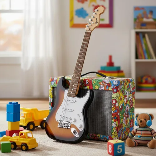 Miniatura 4 de Fender Squier - Guitarra eléctrica de tamaño 3/4 para niños, paquete con amplificador, cable, sintonizador, correa, púas, lecciones en línea y DVD