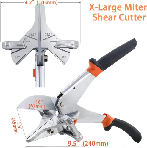 Miniatura 6 de Cortador de inglete multiángulo grande y afilado con 0 a 135 grados, tijeras de corte angular ajustables para cubierta de cordón de PVC, moldeado