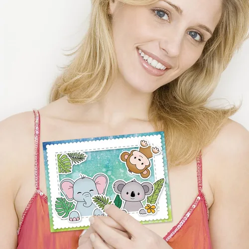 Miniatura 6 de INFUNLY Juego de sellos y troqueles transparentes de animales tropicales – Sello de silicona transparente con forma de animal de león, elefante