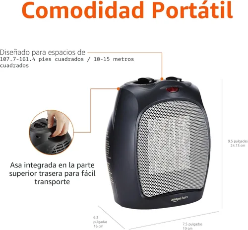 Miniatura 3 de Amazon Basics Calentador de espacio de cerámica, solución de calefacción portátil para interiores, con protección contra sobrecalentamiento