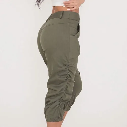 Miniatura 2 de JOFOW Pantalones capri para mujer, holgados, lisos, tipo cargo midi
