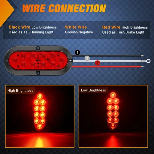 Miniatura 4 de Nilight Luz trasera LED ovalada de 6 pulgadas para remolque, roja, blanca y ámbar, 6 piezas, impermeable, parada, freno, señales de giro, reversa
