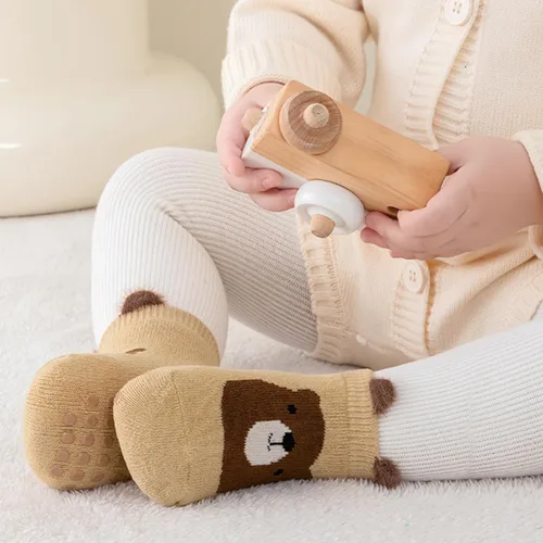 Miniatura 3 de Calcetines tobilleros antideslizantes para bebés con empuñaduras para niños pequeños, calcetines gruesos y cálidos antideslizantes para el suelo