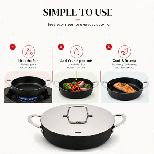 Miniatura 4 de Alva Maestro - Sartén antiadherente de cerámica de 3.5 cuartos de galón con tapa, color negro, sin PTFE, PFOA o PFAS, apta para inducción y horno