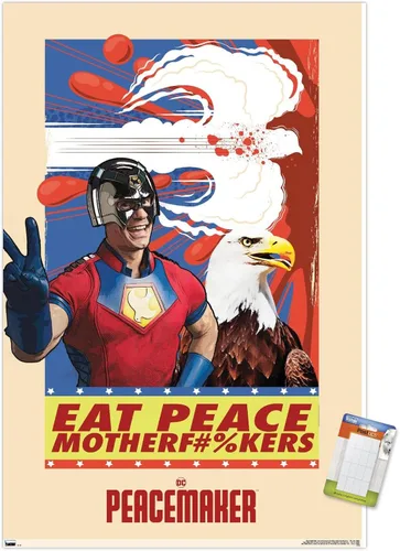 Miniatura 12 de DC Comics TV Peacemaker - Póster de pared Eat Peace, 22.4 pulgadas de largo x 14.7 pulgadas de ancho, versión enmarcada de madera de granero