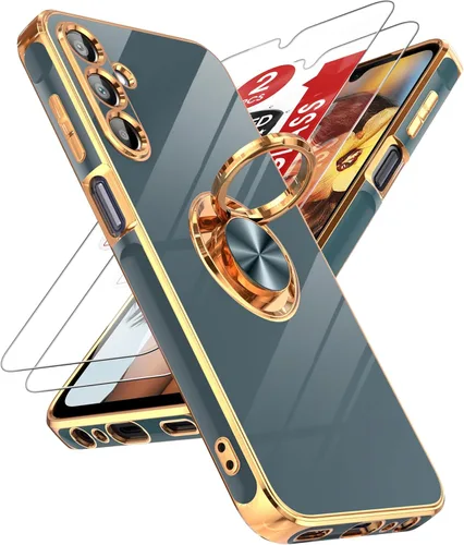 Miniatura 26 de LeYi Funda para Samsung Galaxy S22 Ultra con soporte de anillo giratorio de 360°, soporte magnético, chapado en oro rosa, borde protector para Negro