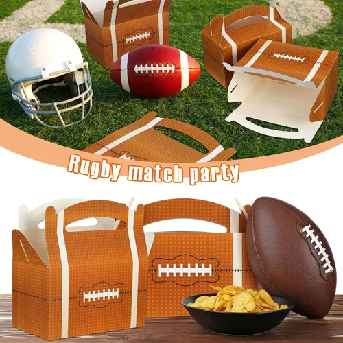 Miniatura 4 de Marspark 30 cajas de golosinas de fútbol, decoraciones de fiesta de fútbol, rugby, bocadillos, cajas de almuerzo marrones con asas, suministros