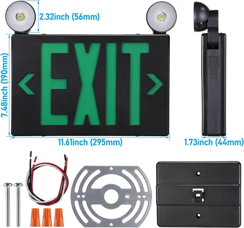 Miniatura 7 de TORCHSTAR Letrero de salida LED verde con luces de emergencia, UL924, luz de salida de emergencia con batería de respaldo, letrero de salida