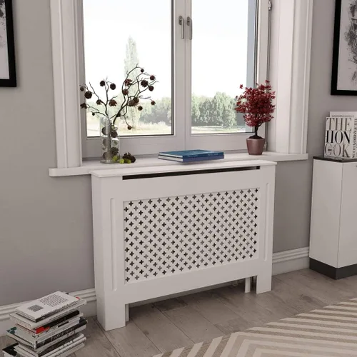 Miniatura 28 de 2 piezas de MDF para el hogar, calentador de sala de estar, soporte lateral para calefacción, cubierta de radiador, estante de gabinete de Blanco