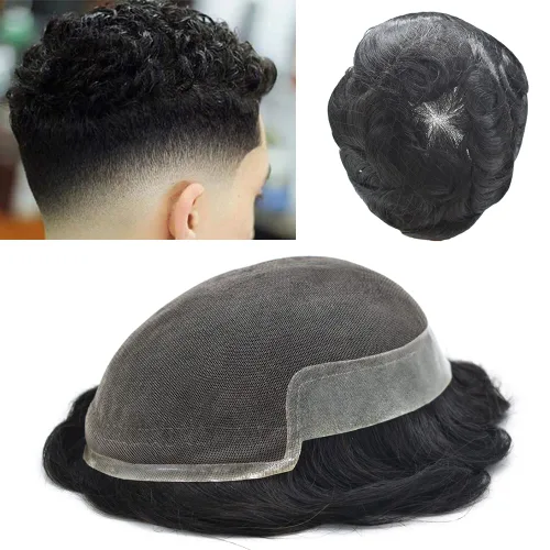 Miniatura 38 de Tupé para hombre, cabello humano real, suave encaje suizo frontal, tupé para hombres, sistema de cabello, extensiones capilar para hombre
