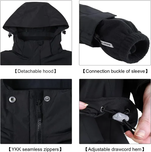 Miniatura 25 de CAMEL CROWN Chaqueta de esquí impermeable 3 en 1 para mujer, abrigo de invierno rompevientos, chaquetas de snowboard para lluvia, nieve, senderismo