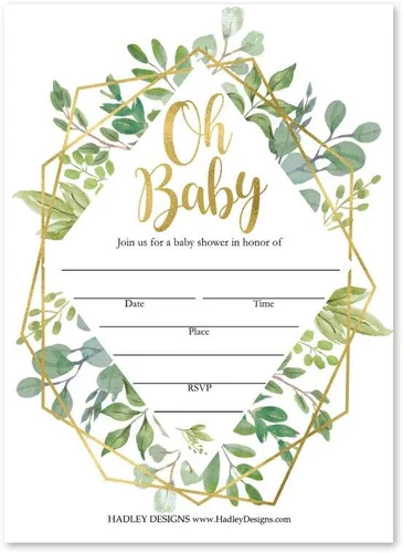 Hadley Designs Invitaciones de baby shower para niña -25 Invitaciones de baby shower para niño, invitaciones de revelación de género de vegetación