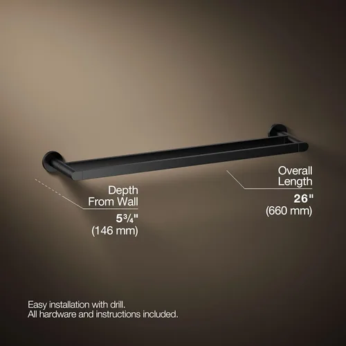 Miniatura 3 de Kohler 73144-BL Composed® Toallero doble de 24 pulgadas, negro mate