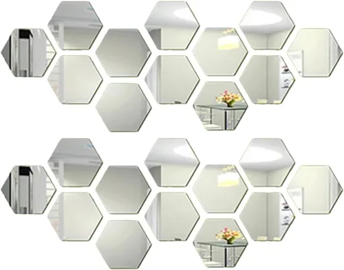 Miniatura 9 de 24 calcomanías de pared hexagonales de espejo de 1.811 in x 1.575 in, autoadhesivas y extraíbles, espejo acrílico, decoración de pared, para sala